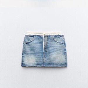 Blue Denim Mini Skirt with White Drawstring